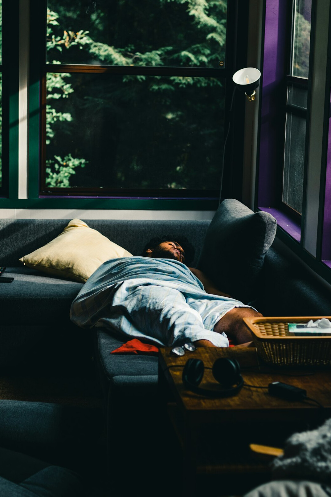 tired person on couch