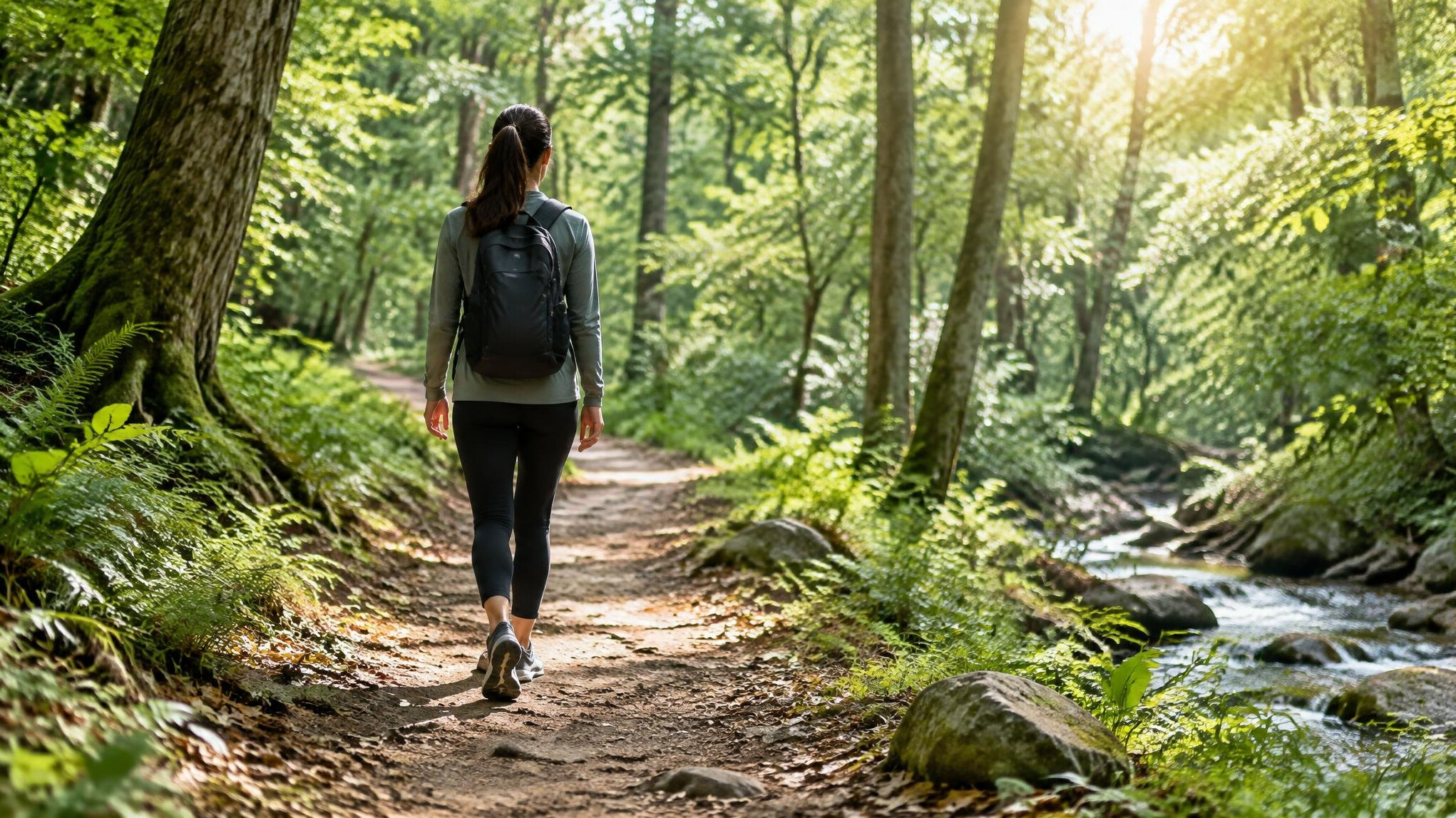 person walking in forest